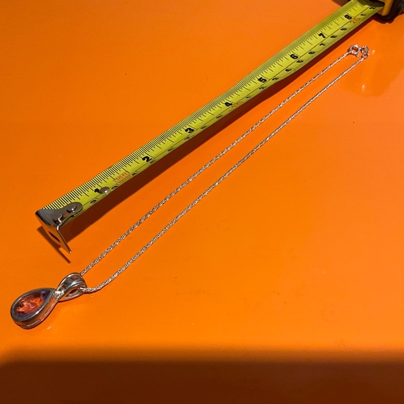 Large 1” Amethyst Teardrop Pendant Sterling Silver Necklace 16" Rope Chain - Picture 6 of 15